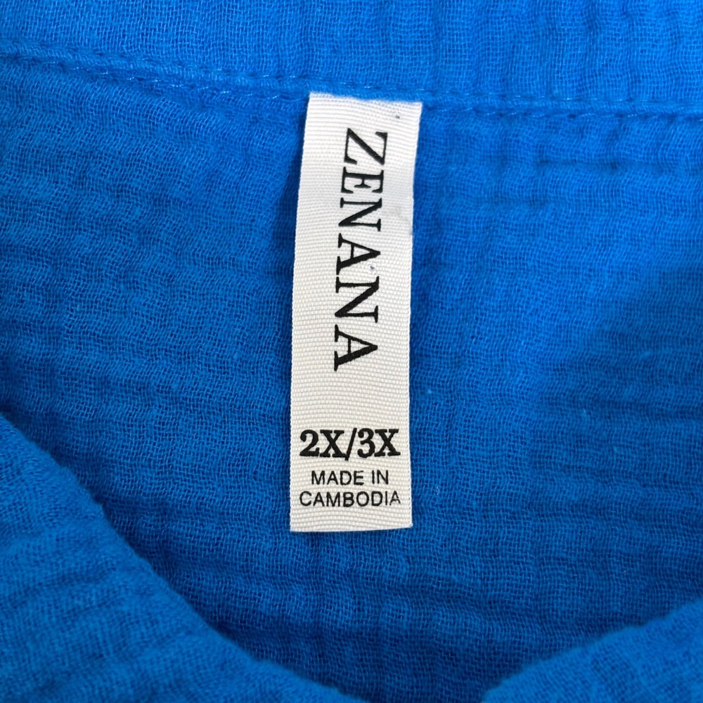 Oversized Cotton Gauze Button Up Shirt Lightweight Relaxed Fit 2X/3X Royal Blue - Picture 2 of 11